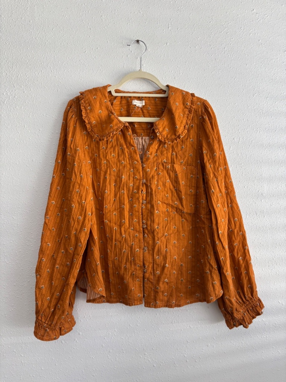 Anthropologie Pilcro Keira Brown Floral Collared Button-Front Long Sleeve Blouse - Picture 3 of 7